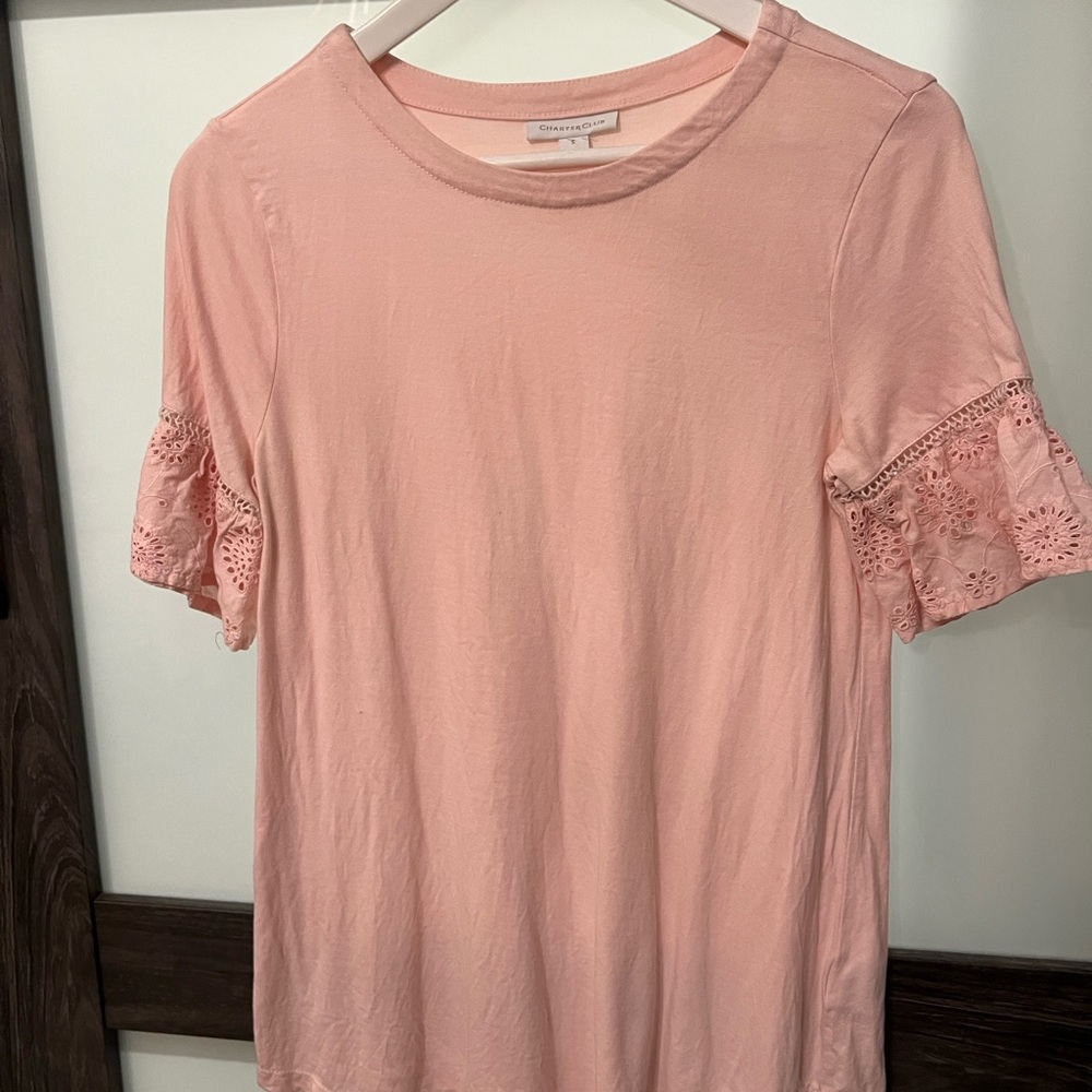 Charming Charlie Pink Lace Sleeve Top